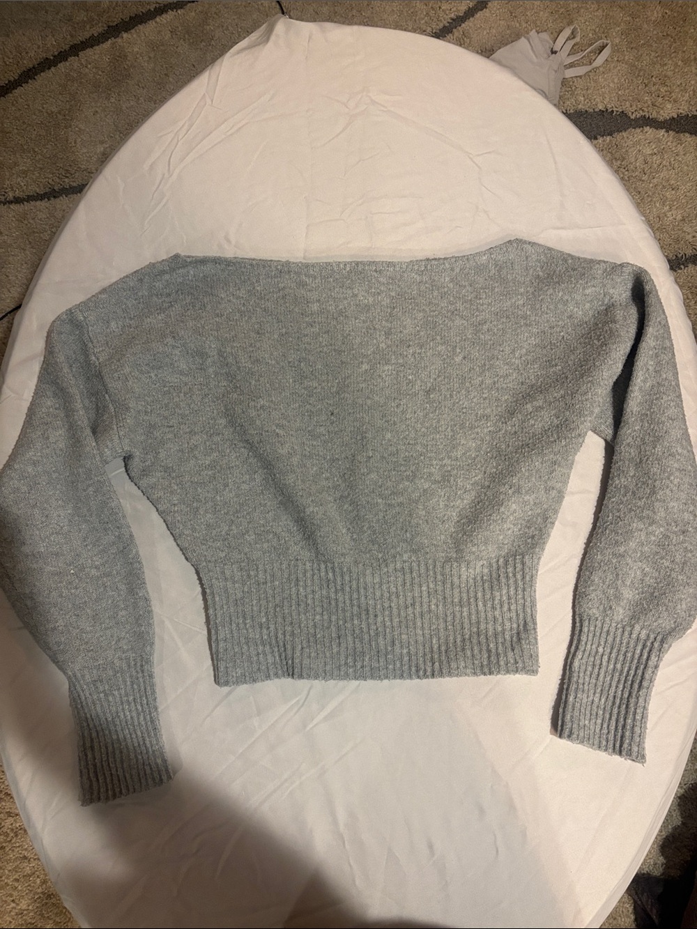 Hippie Rose Heather Gray Off-Shoulder Ribbed-Waist Sweater